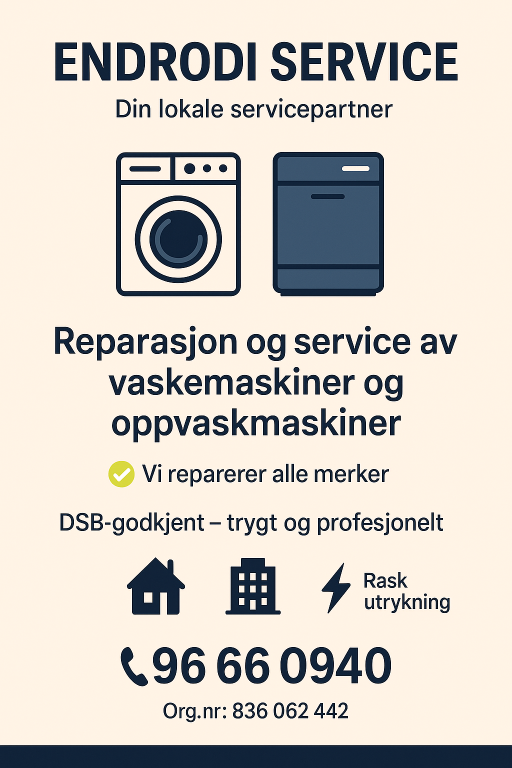 Endrodi Service – reparasjon av vaskemaskiner, oppvaskmaskiner og tørketromler